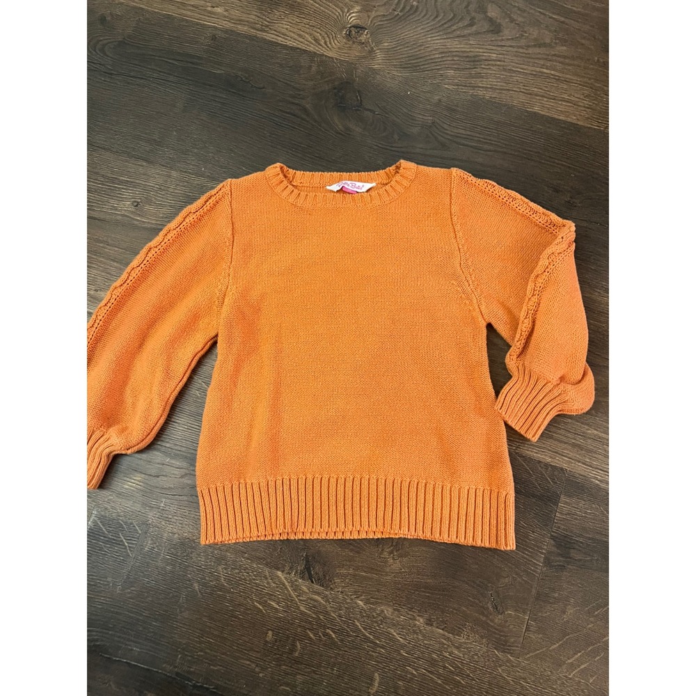 RuffleButts Girls Orange Cable Knit Sleeve Sweater Pullover Size 4T Fall Pumpkin